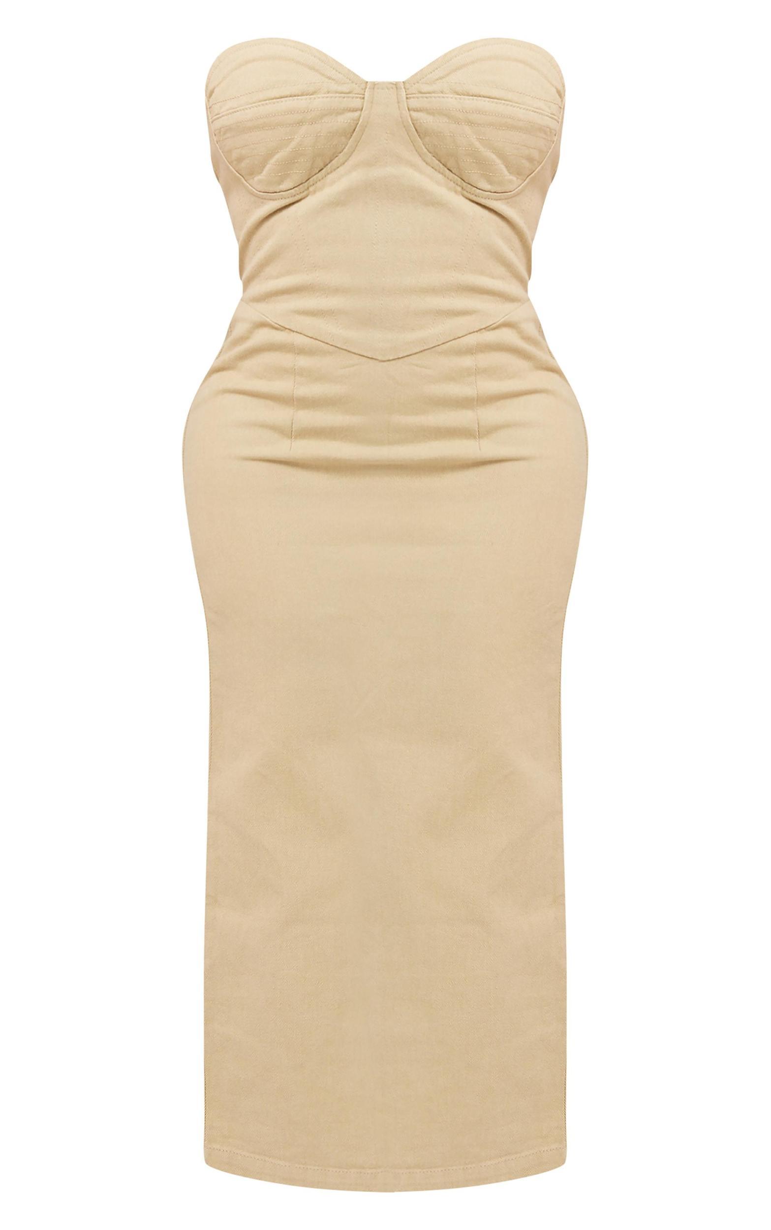 Shape Stone Denim Seam Detail Bandeau Maxi Dress Product Image