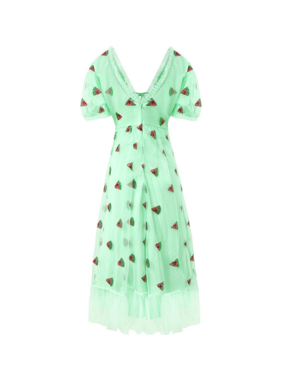Sequin Ruffle Puff Sleeve Tulle Maxi Dress Product Image