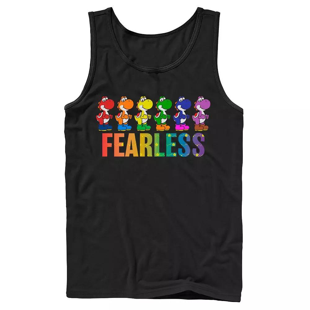 Adult Super Mario Pride Yoshi Fearless Rainbow Line Up Tank Top, Men's, Size: Medium, Black Product Image