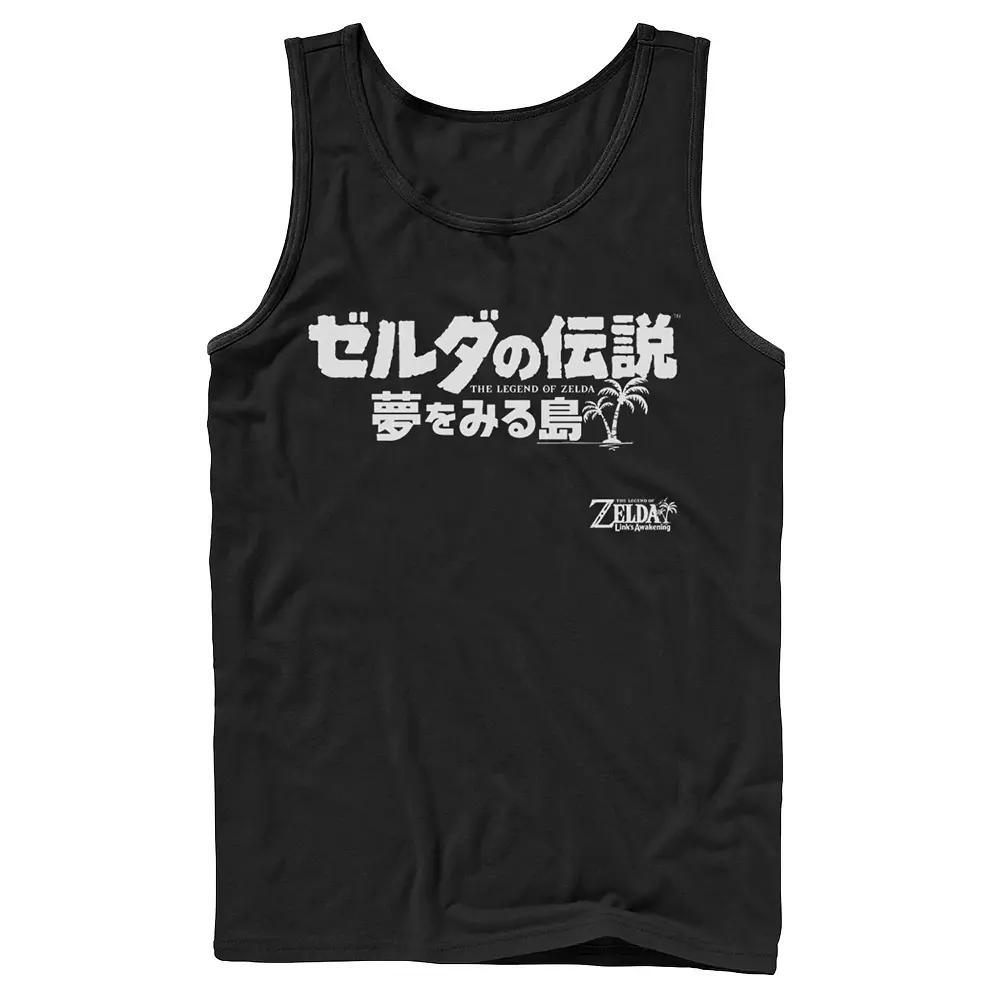 Men's Nintendo Legend Of Zelda Links Awakening Kanji White Text Logo Tank Top, Size: XL, Black Product Image