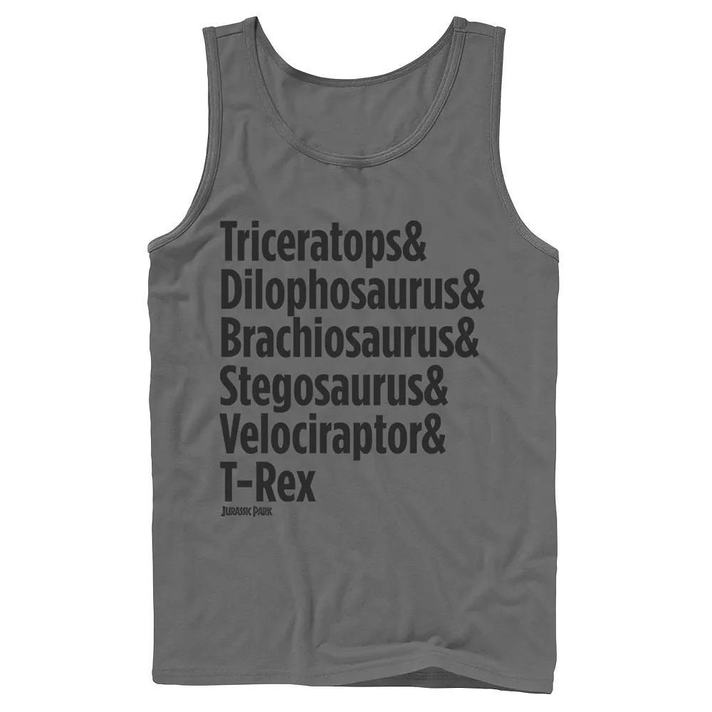 Men's Jurassic Park Dinosaur Names Tank Top, Size: Small, Grey Product Image