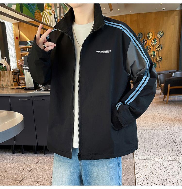 Striped Lettering Zip Jacket Product Image