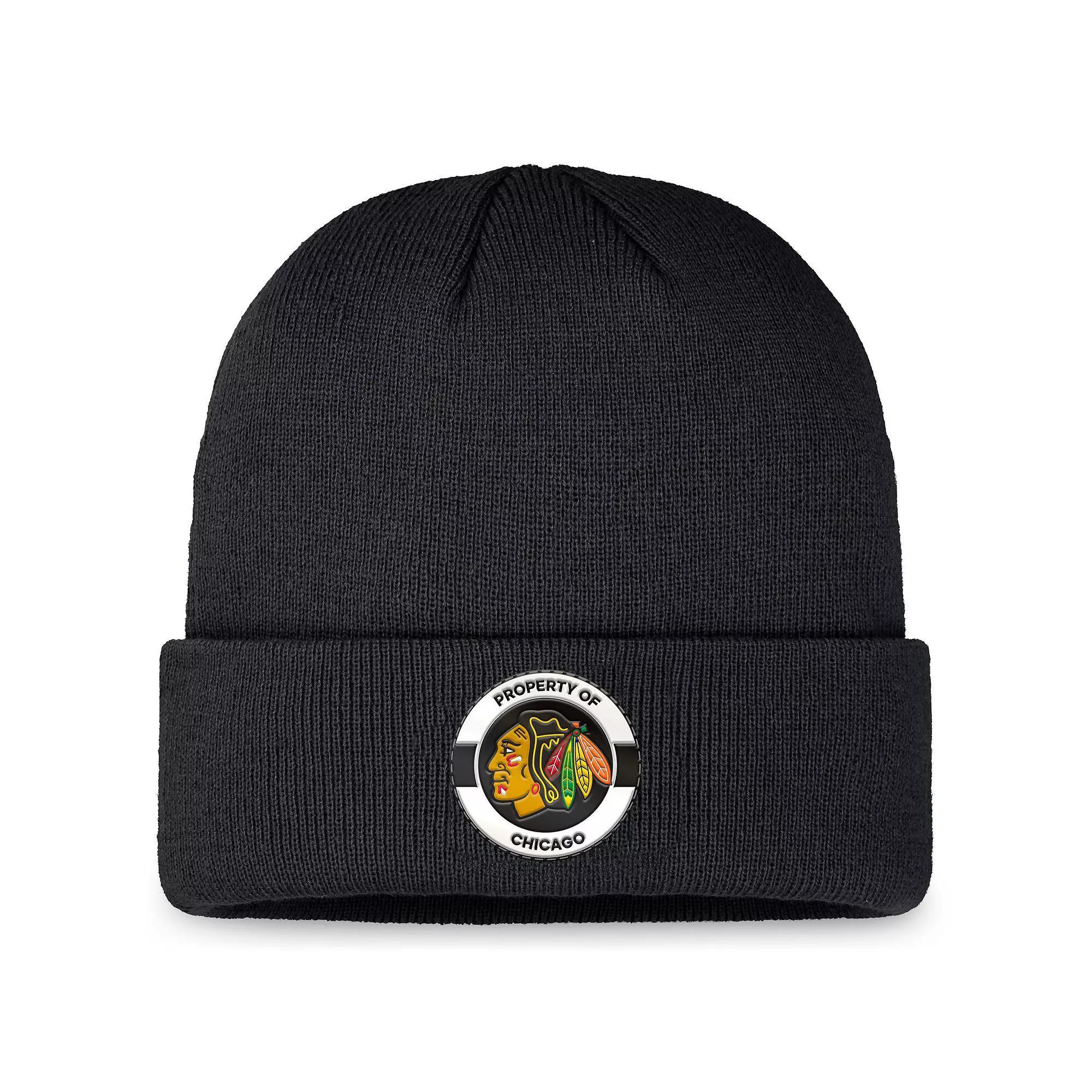 Men's Fanatics Black Chicago Blackhawks Authentic Pro Training Camp Cuffed Knit Hat Product Image