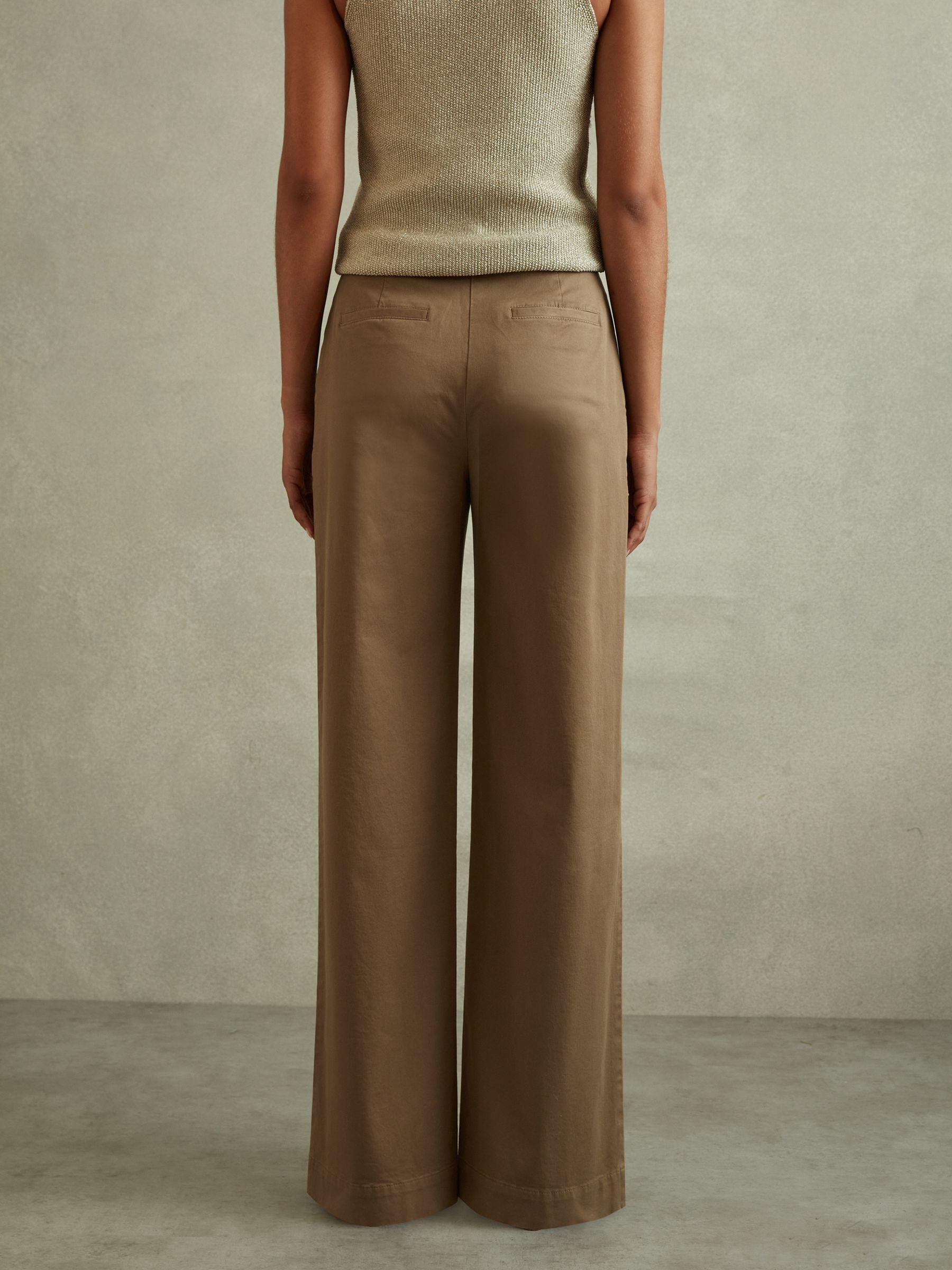 Cotton Blend Wide Leg Trousers in Dark Camel Product Image