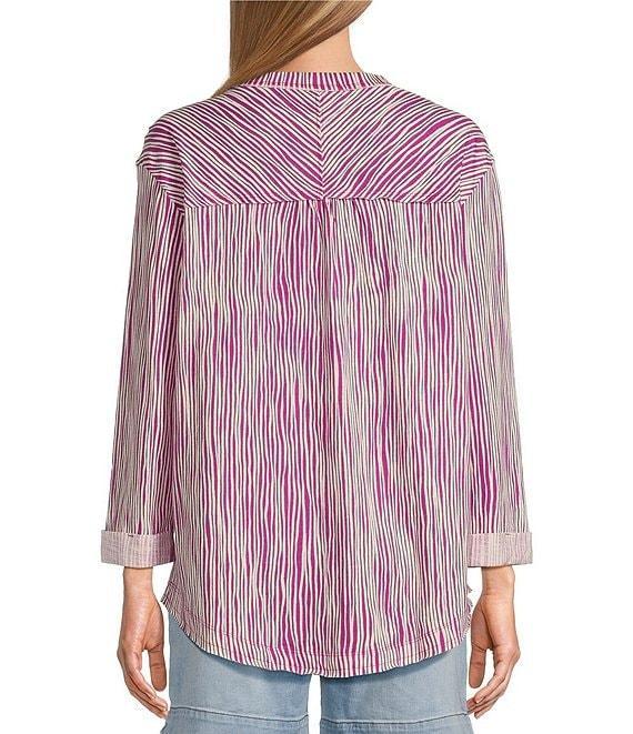 Westbound Stripe Print Rolled 3/4 Sleeve Faux Henley Top Product Image