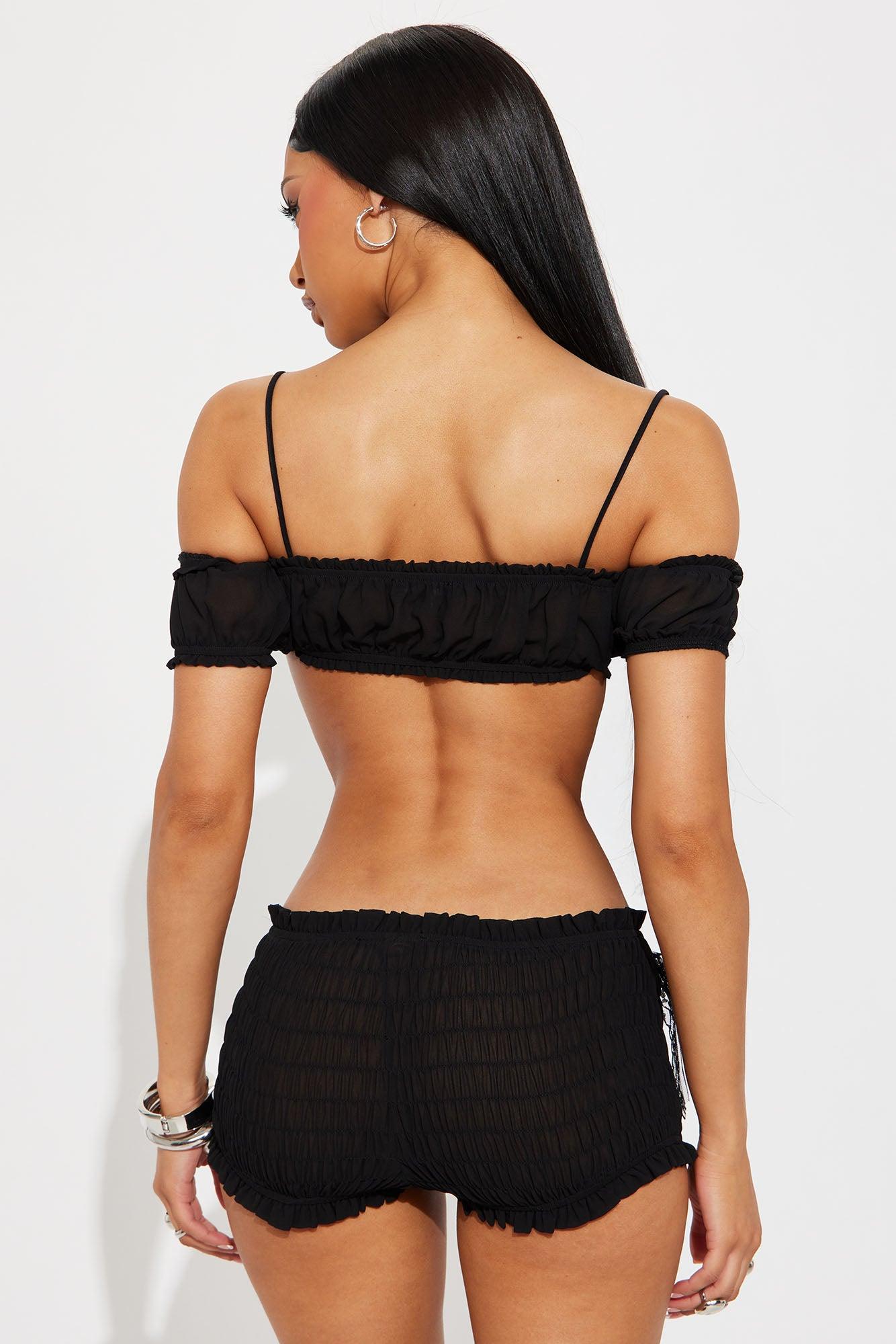 Golden Hour Moment Chiffon Micro Short Set  - Black Product Image