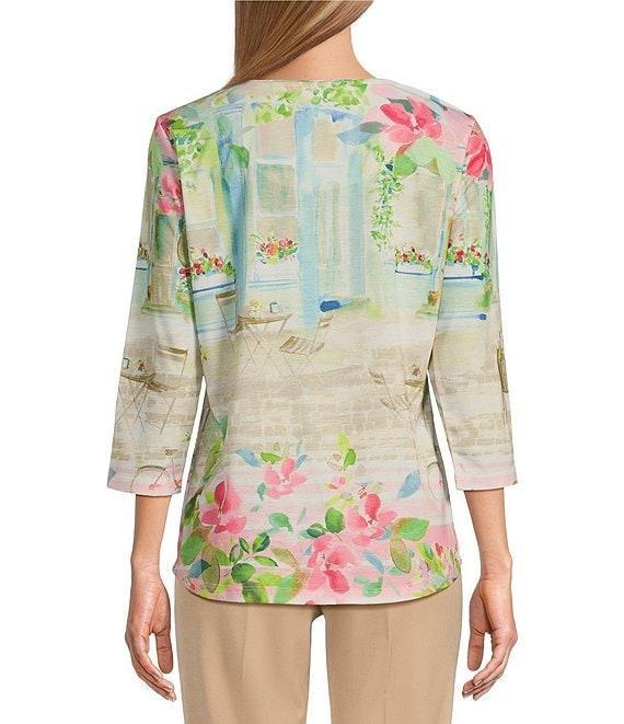 Allison Daley Town Country Border Print 3/4 Sleeve Crew Neck Knit Top Product Image