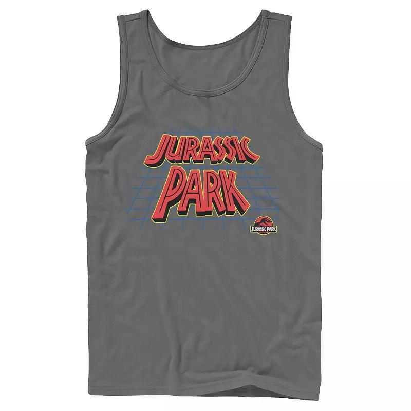 Men's Jurassic Park Tilted Retro Grid Logo Tank Top, Size: XL, Grey Product Image