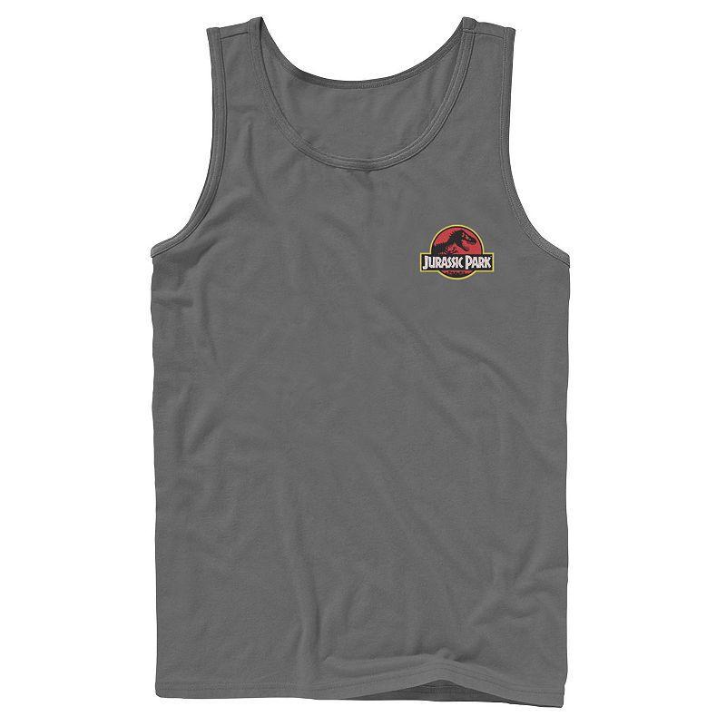 Mens Jurassic Park Logo Red & Yellow Pocket Tank Top, Men's, Size: Large, Athletic Grey Product Image