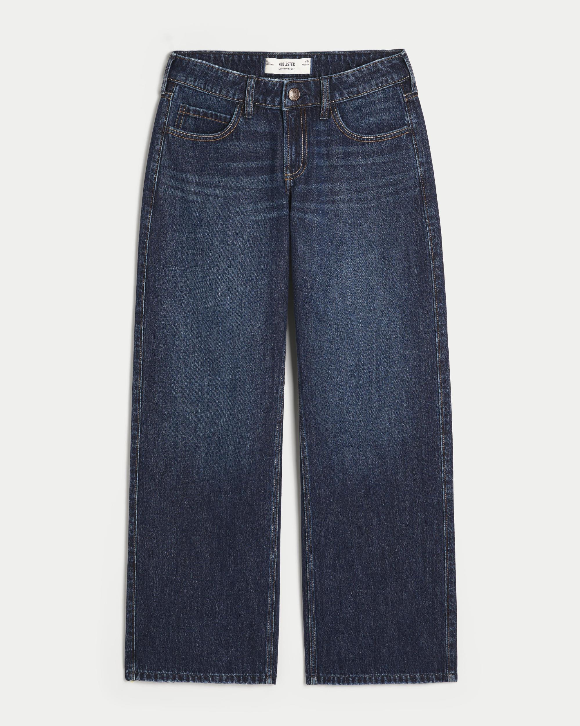 Low-Rise Dark Wash Baggy Jeans Product Image