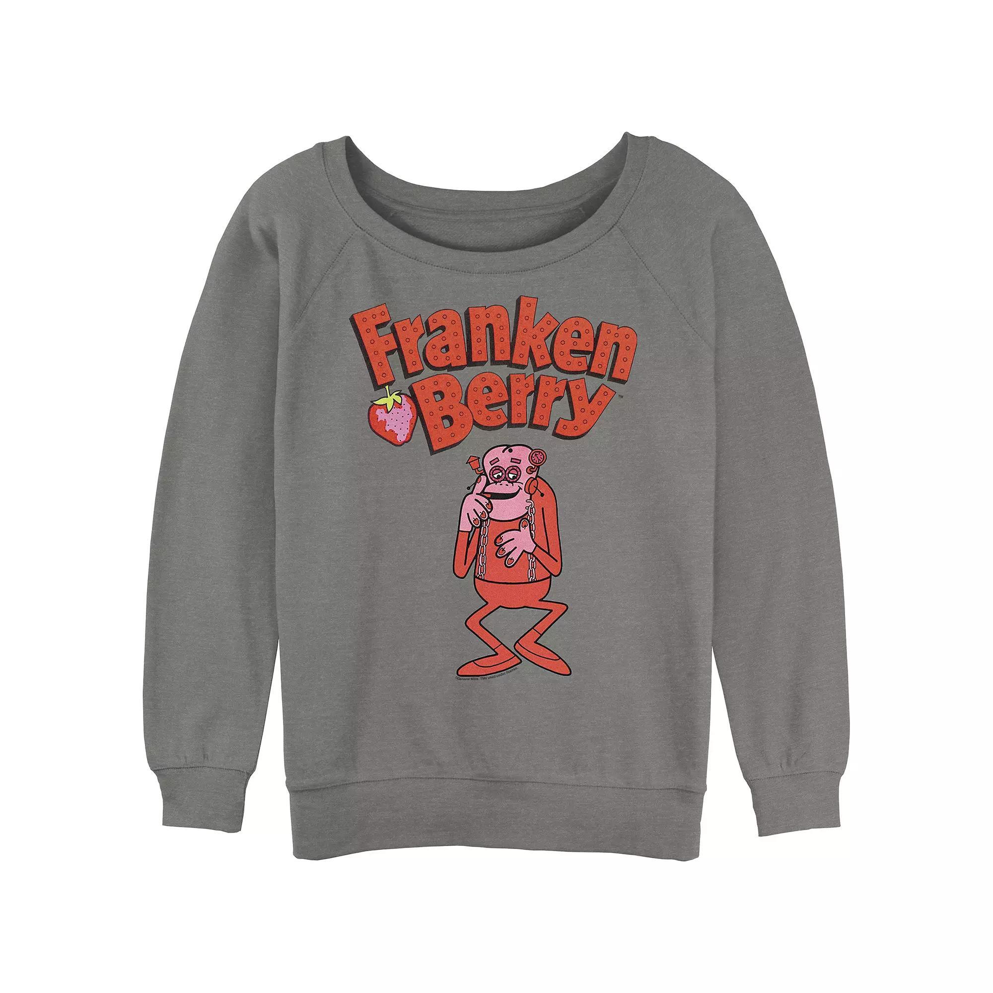Juniors Franken Berry Logo Slouchy Terry Graphic Pullover, Womens Gray Grey Product Image