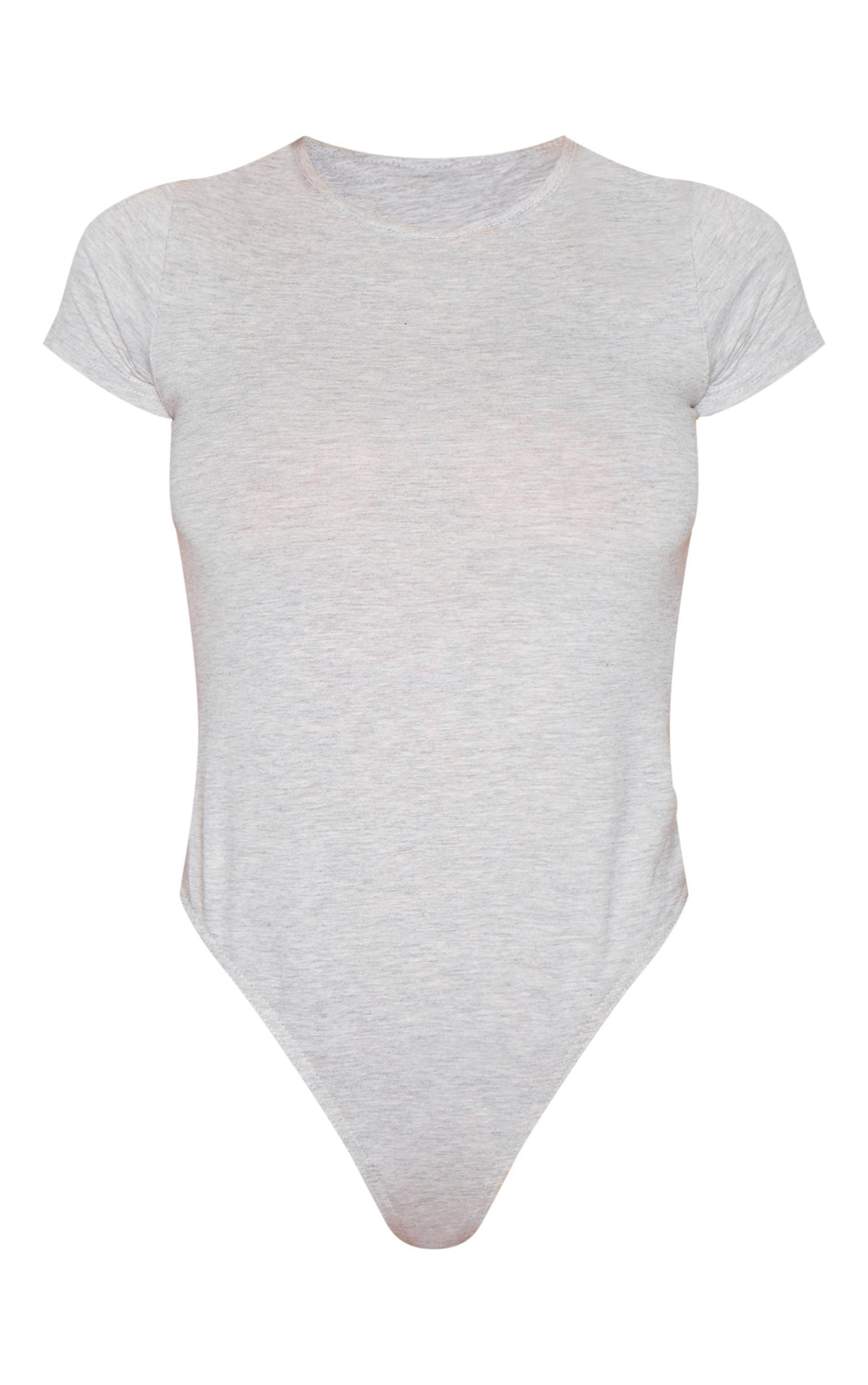 Grey Marl  Basic Cotton Blend Fitted Short Sleeve Bodysuit Product Image