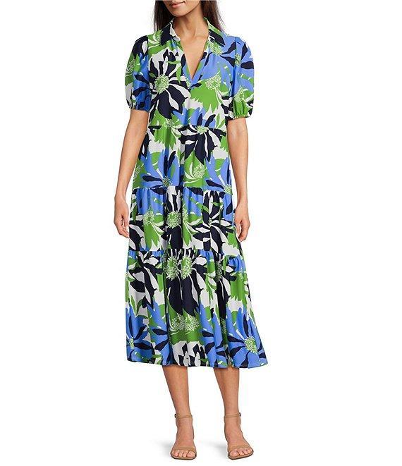 Jude Connally Portia Knit Jude Cloth Wild Blossom Print V-Neck Tiered Dress Product Image