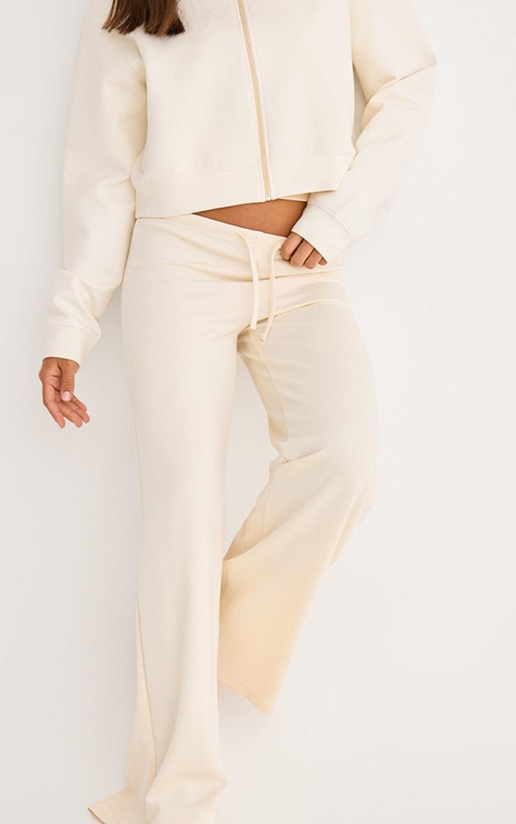 Cream Premium Soft Touch Low Rise Drawstring Waist Straight Leg Pants Product Image