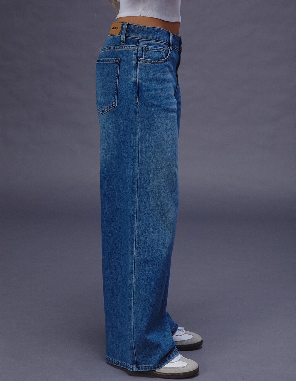RSQ Womens Mid Rise Wide Leg Jeans - MED BLAST Product Image