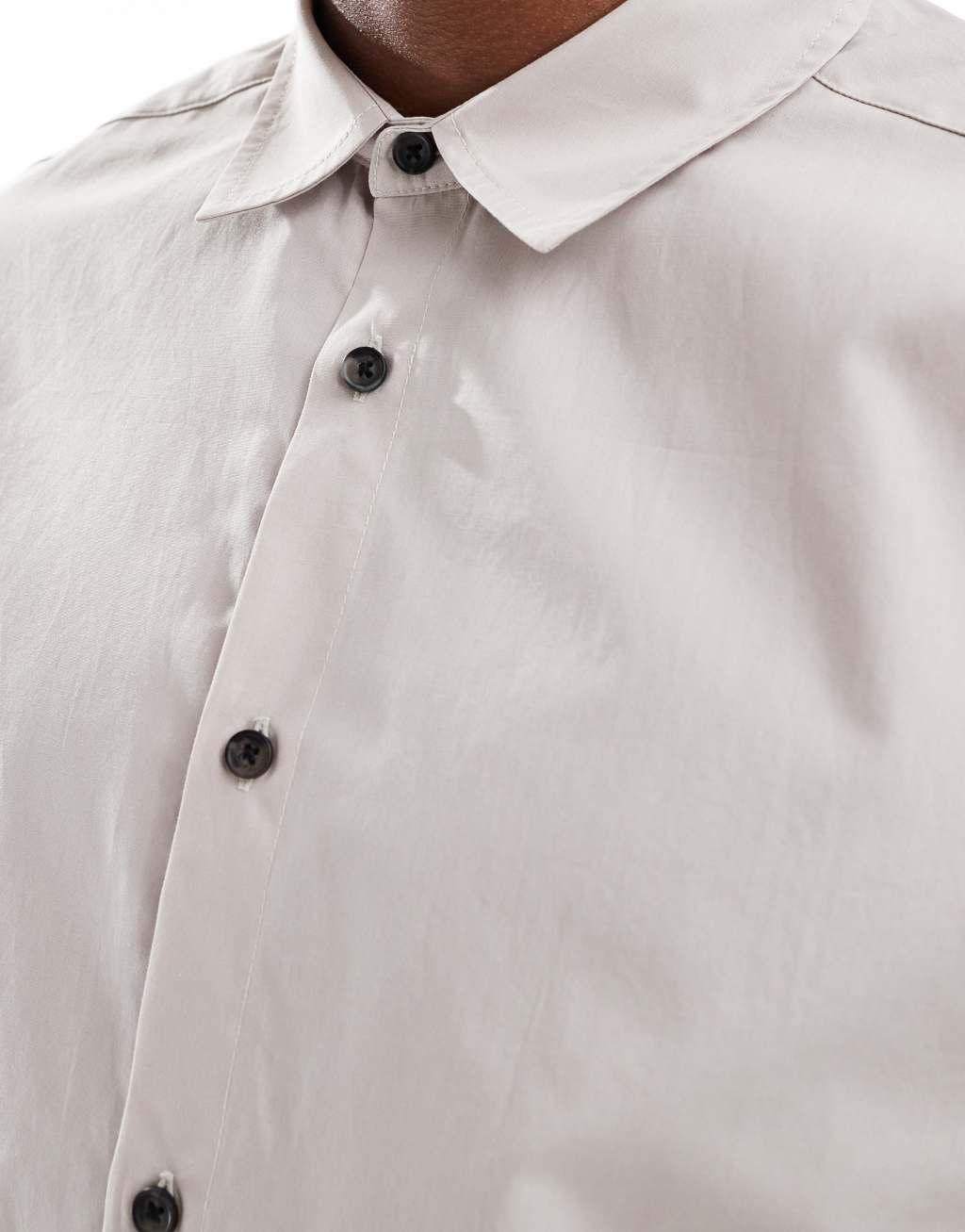 ASOS DESIGN oversized cropped poplin shirt in gray Product Image
