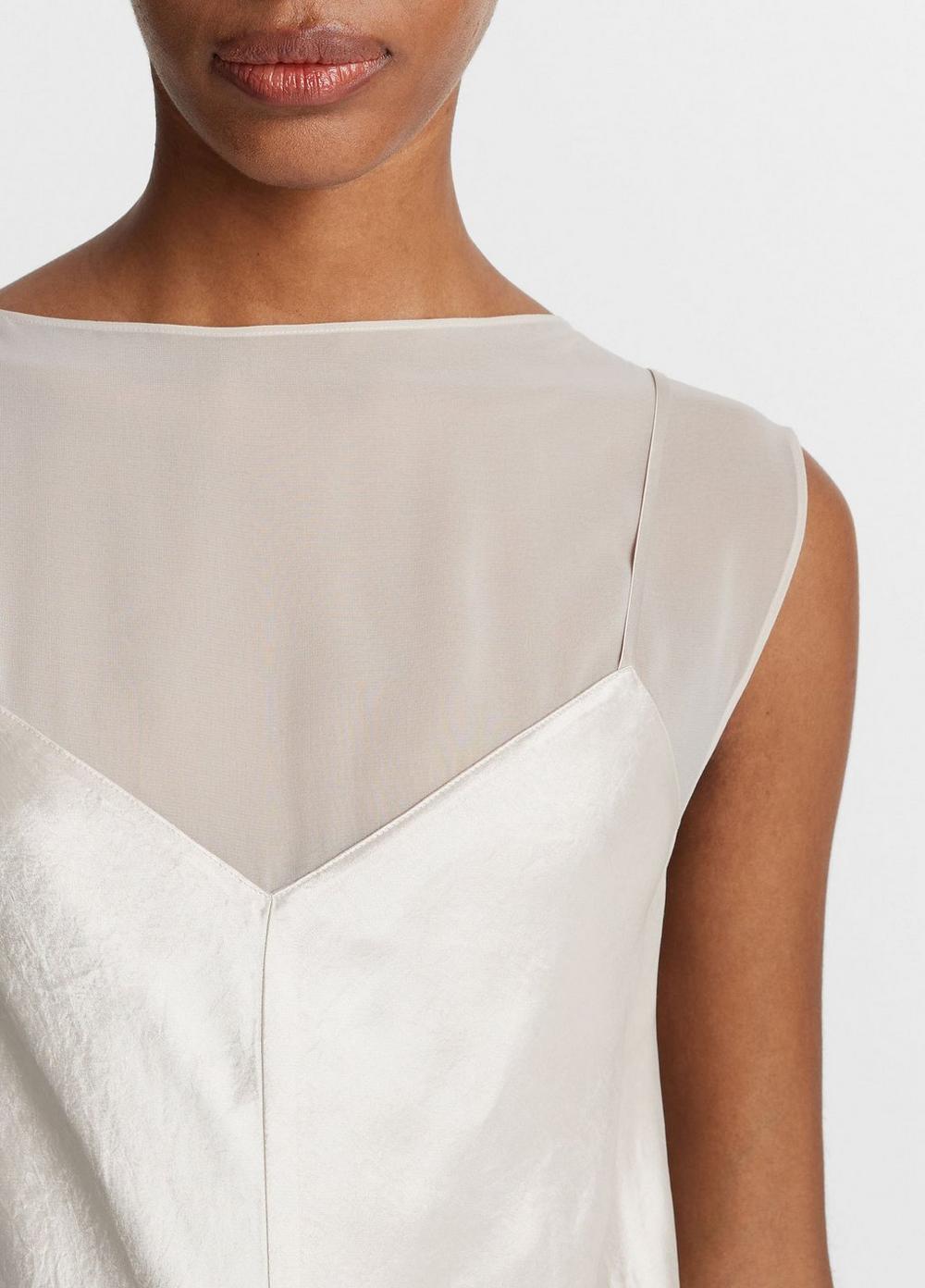 Womens Chiffon-Layered Satin Slip Dress, Champagne, Size L Vince Product Image