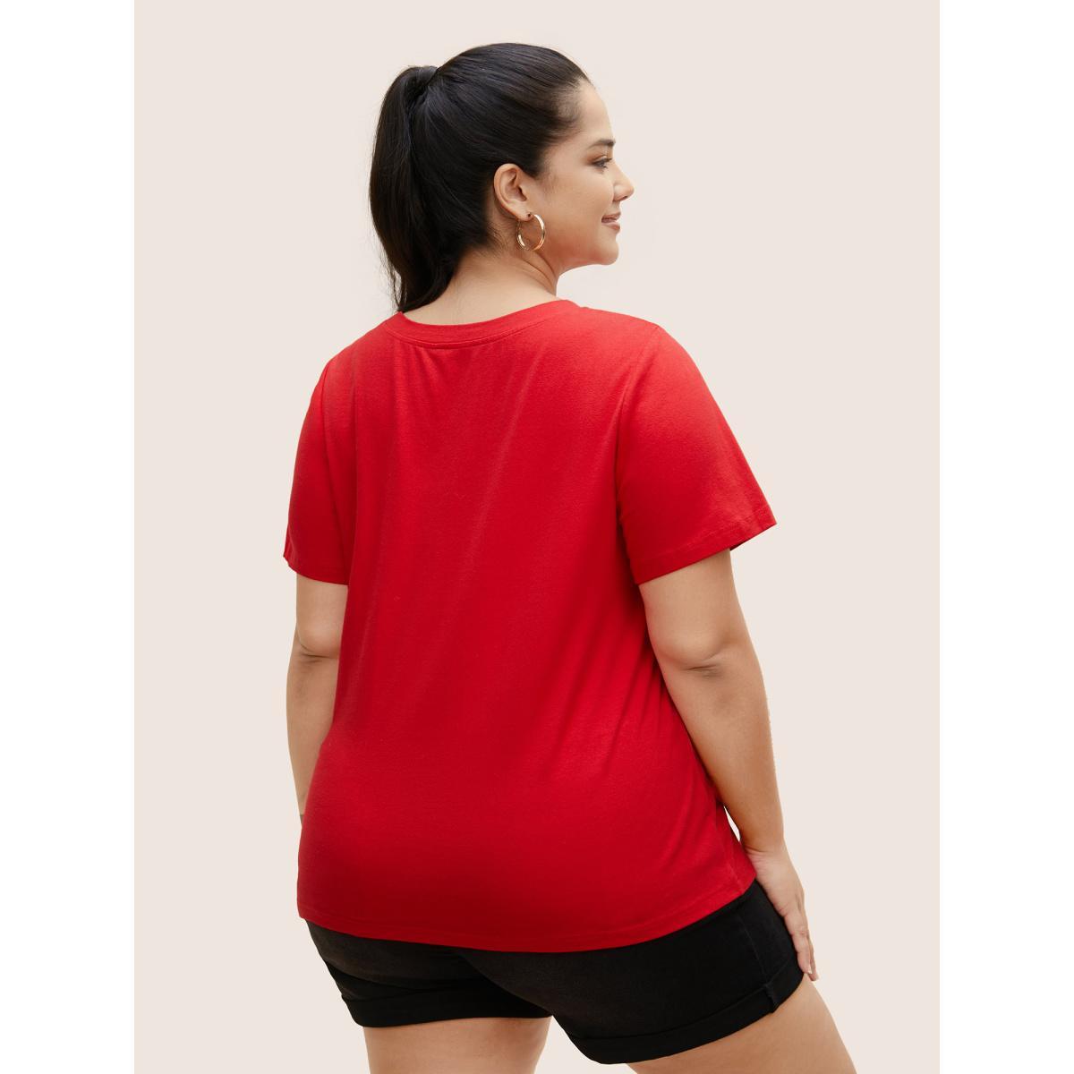 Plus Size Crew Neck Strawberry Print T-shirt Brightred Women Casual Contrast Fruit Round Neck Everyday T-shirts BloomChic 18-20/2X Product Image