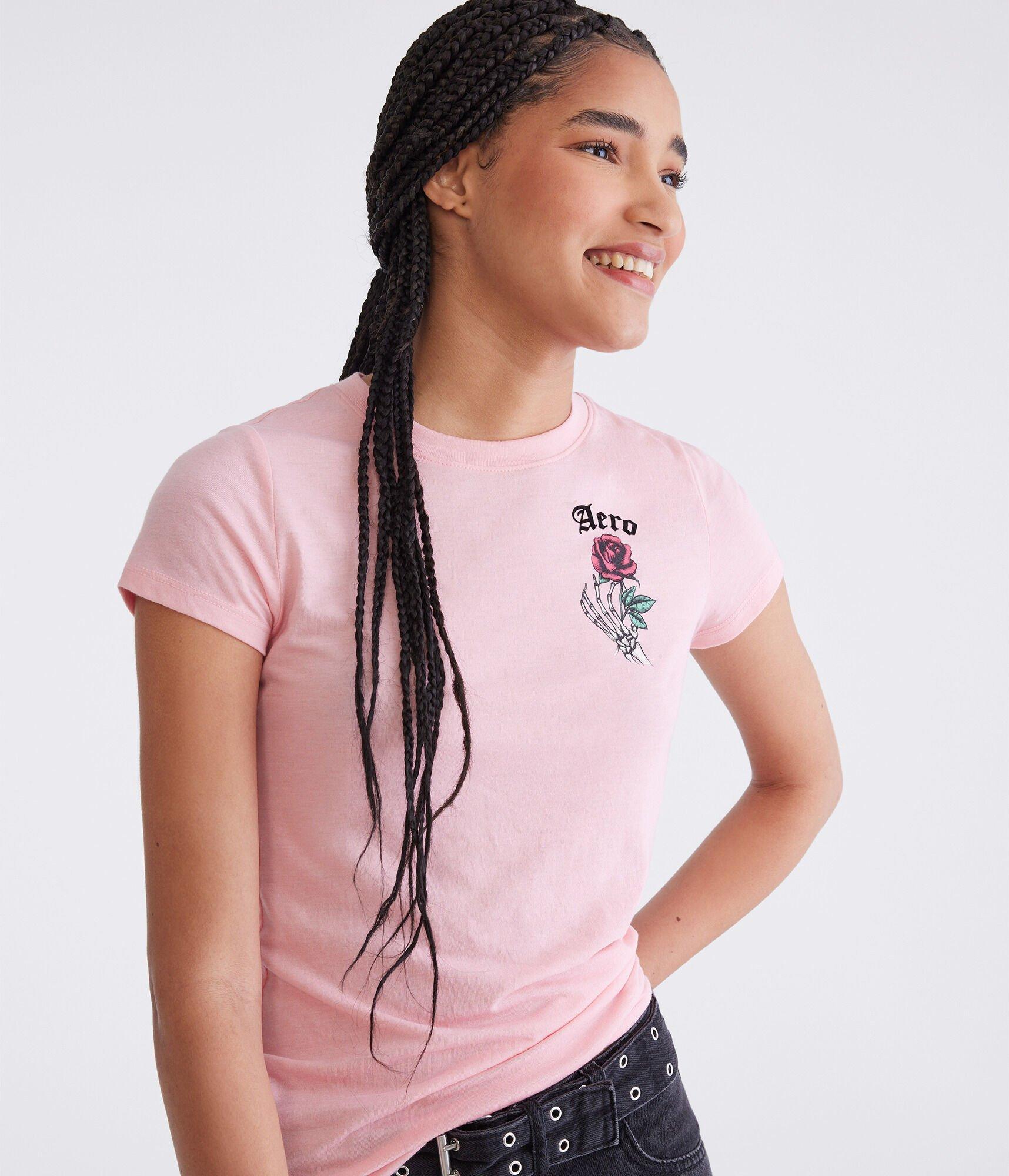 Aero Skeleton Rose Flocked Graphic Tee Product Image