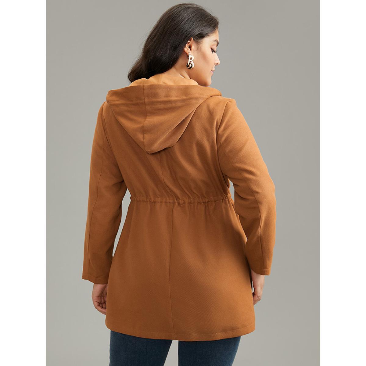 Plus Size Plain Drawstring Button Through Zipper Coat Women Yellow Casual Lined Ladies Dailywear Winter Coats BloomChic 30/6X Product Image