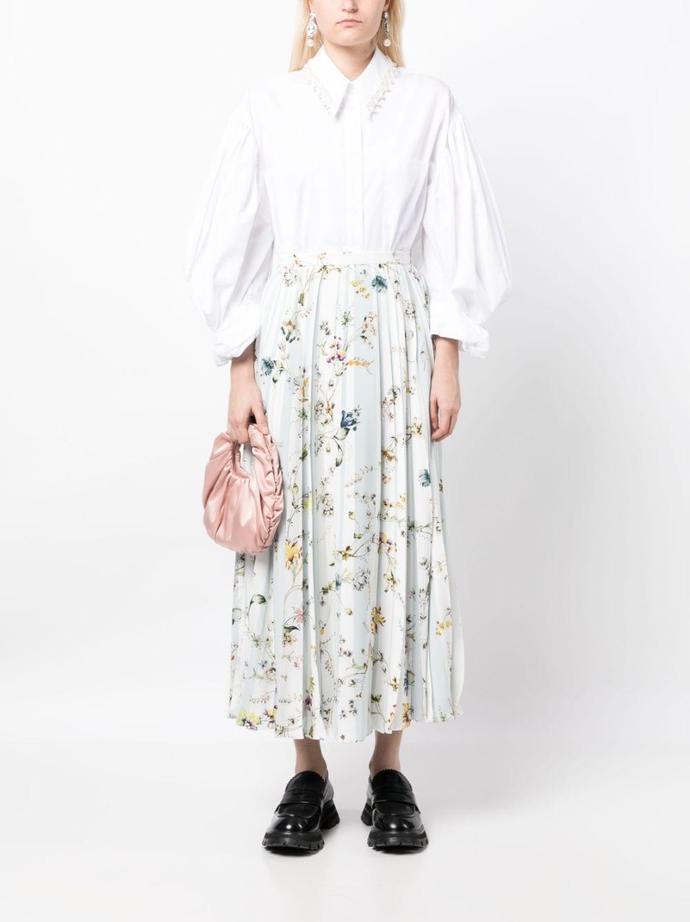 Floral-print Flared Skirt In Blue Product Image