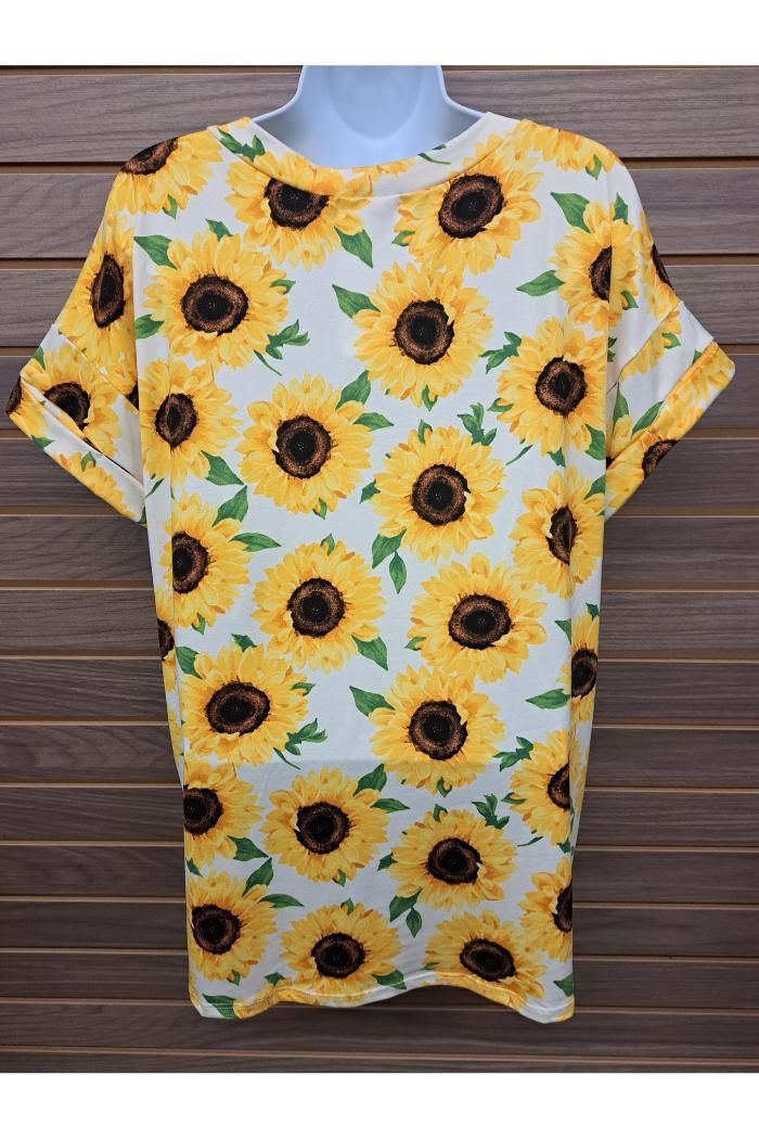 V neck Sunflower roll up sleeve w/front pocket Product Image