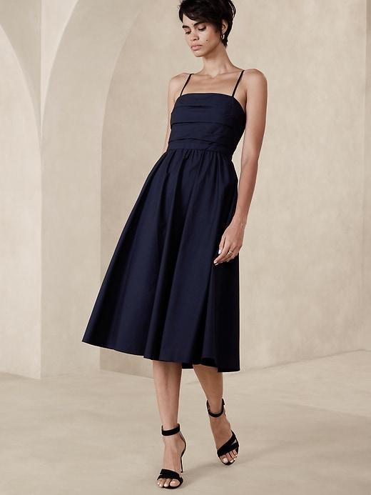 Poplin Gathered Midi Dress Product Image