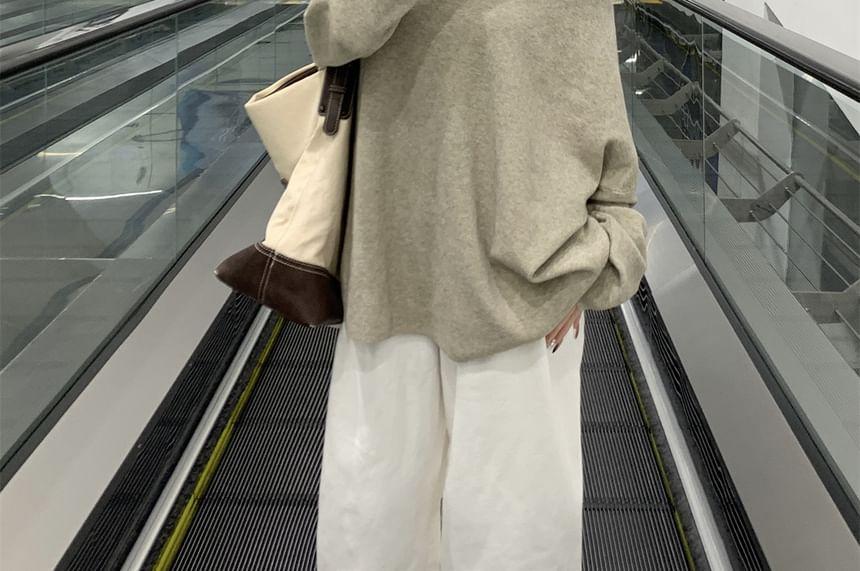 Long Sleeve One Shoulder Plain Knit Oversized Top Product Image