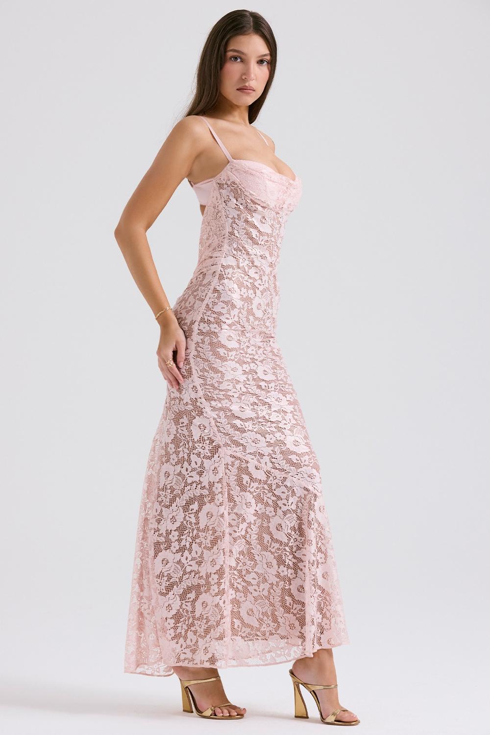 Azzurra Rose Pink Lace Godet Gown Product Image