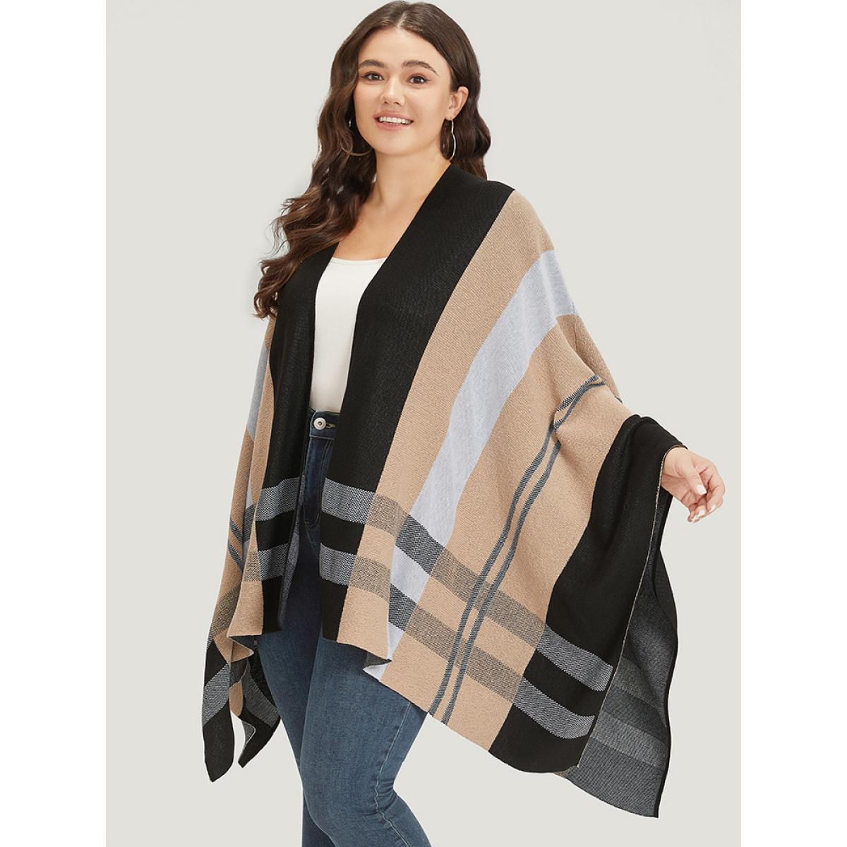 Plus Size Multi-wear Plaid Shawl Cardigan Tan Women Casual Oversized Sleeveless Dailywear Cardigans BloomChic 10/M Product Image