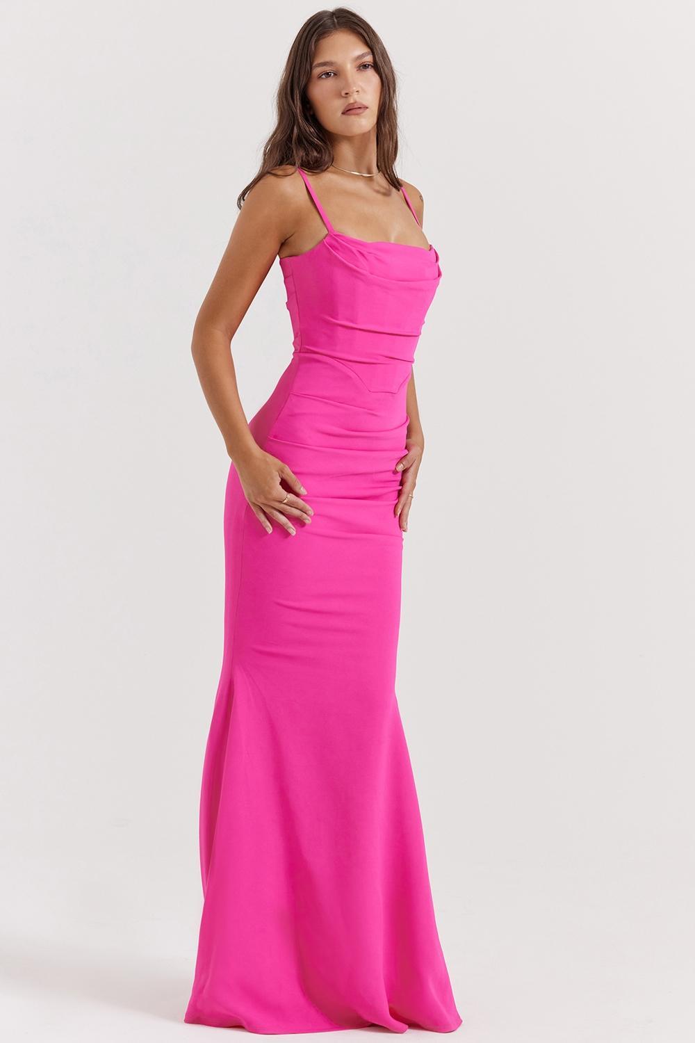 Milena Hot Pink Corset Maxi Dress Product Image