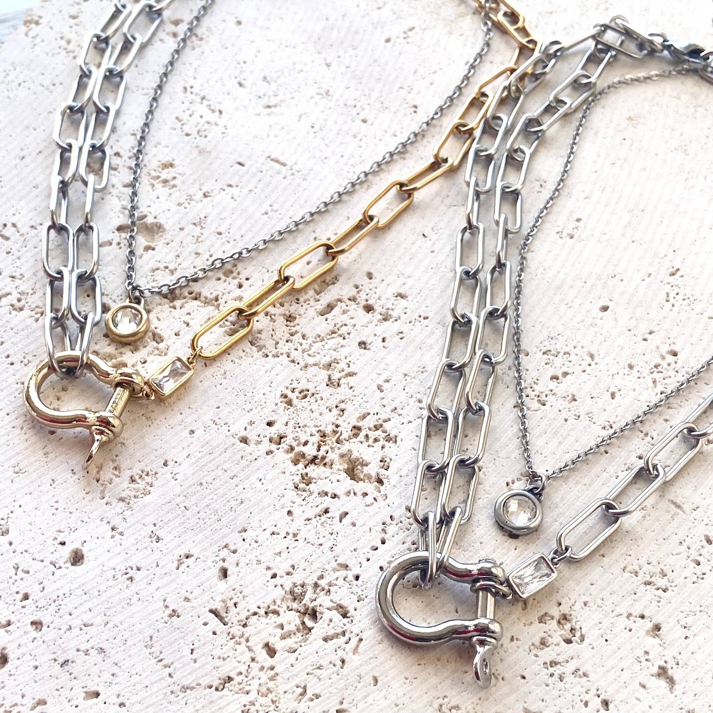 Mixed Metal Horseshoe Necklace Product Image