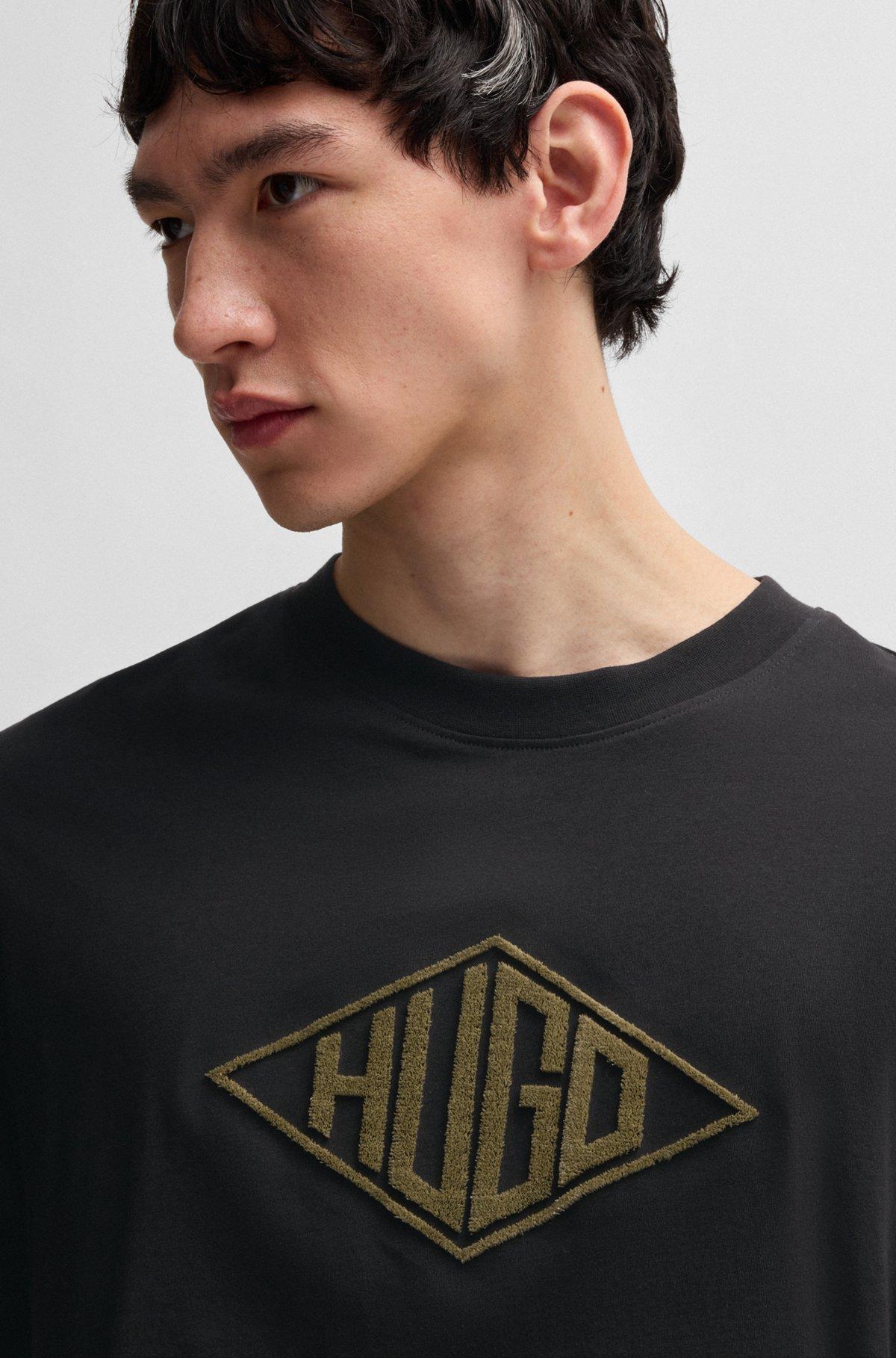Cotton-jersey T-shirt with geometric logo embroidery Product Image
