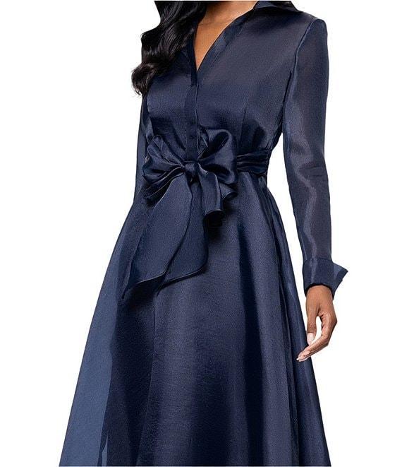 Betsy & Adam Organza Button Down Long Sleeve Gown Product Image