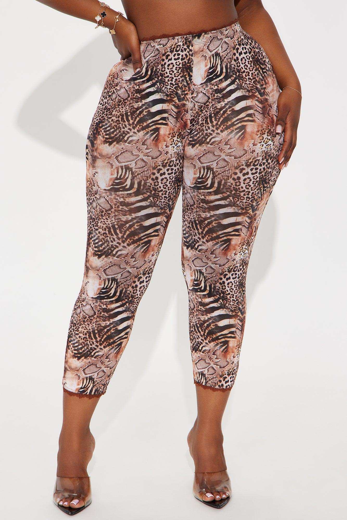 Mila Animal Print Mesh Capri Legging - Brown/combo Product Image