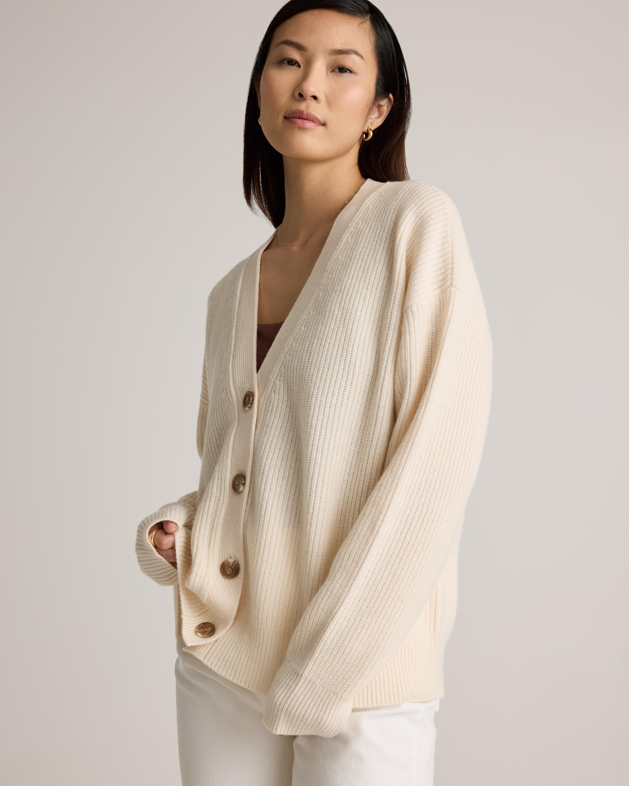 Quince | Women's Mongolian Cashmere Fisherman Boxy Cropped Cardigan Sweater Product Image
