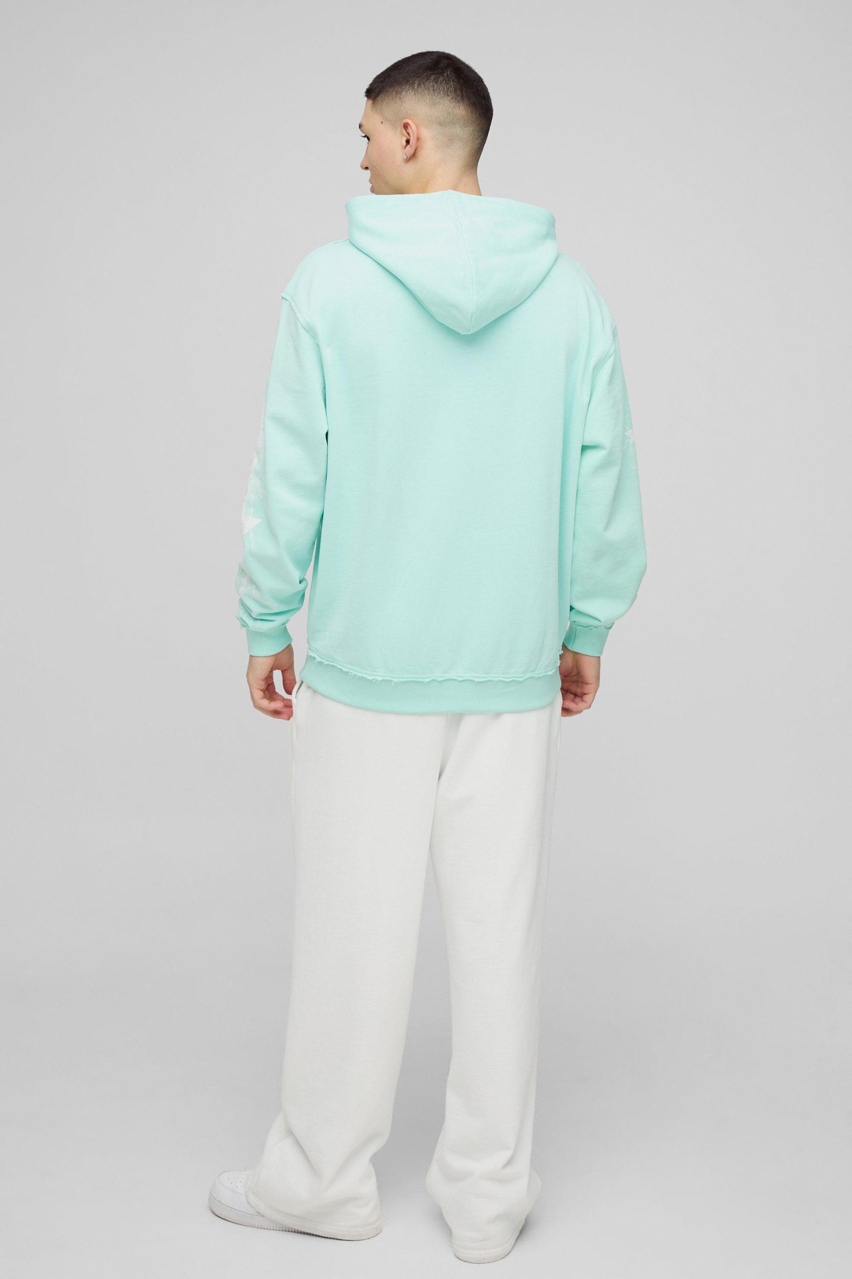 Oversized Loopback Raw Seams Worldwide Printed Hoodie | boohooMAN USA Product Image