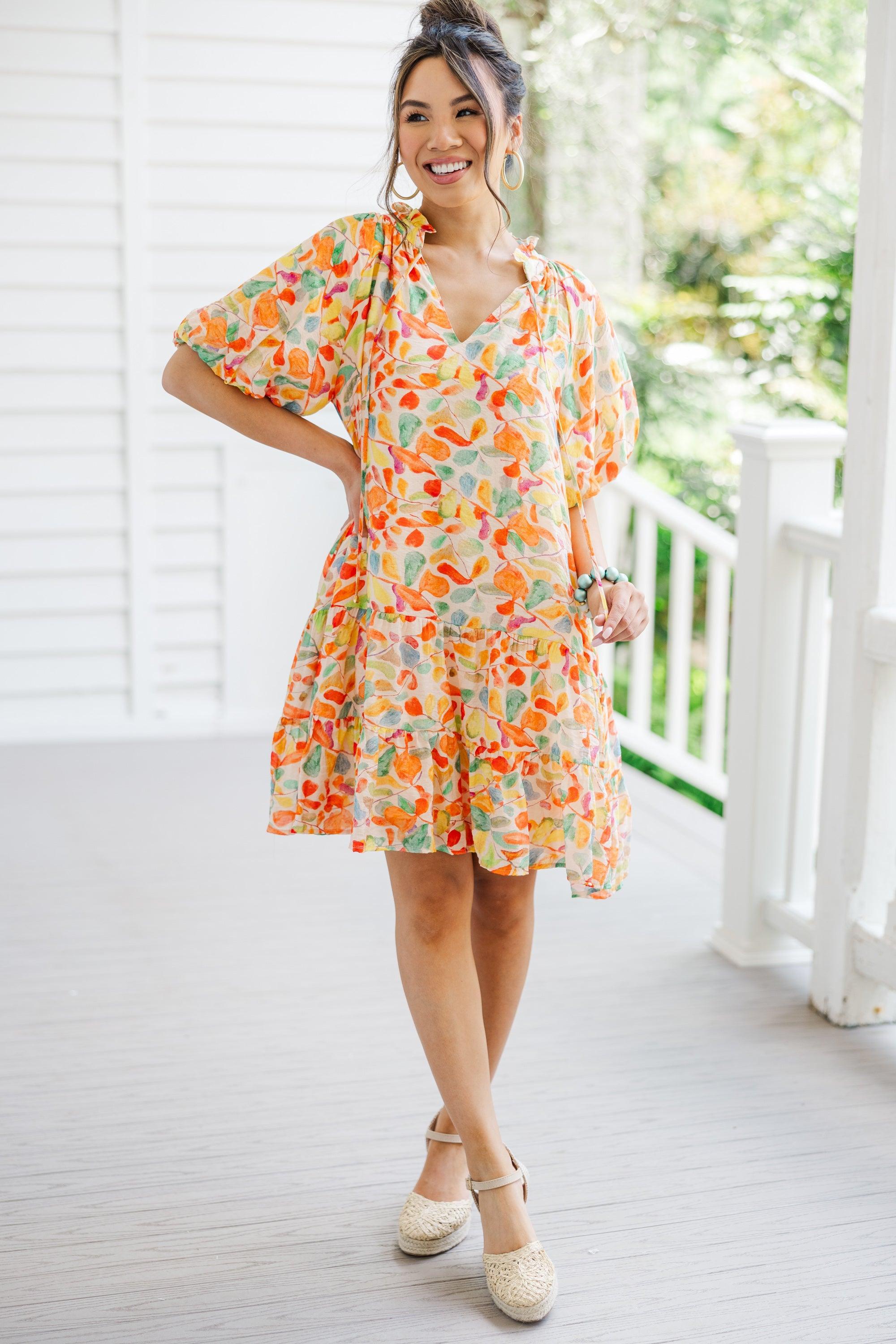 Know All About You Orange Abstract Dress Female Product Image