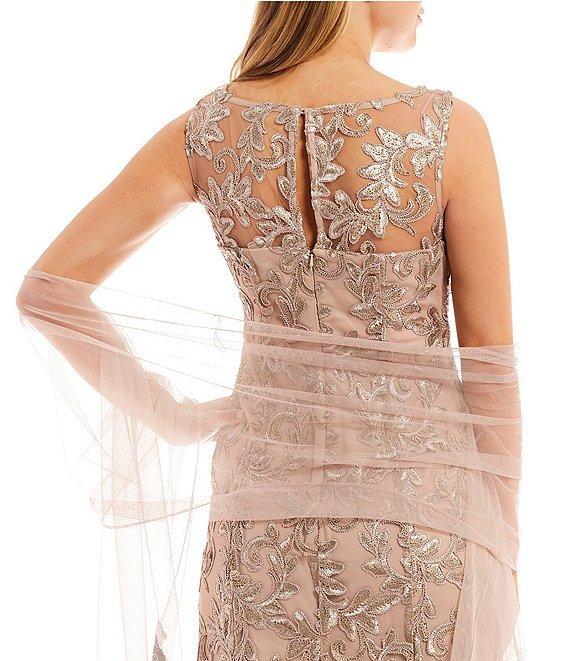 Alex Evenings Illusion Round Neck Sleeveless Embroidered Lace Shawl A-Line Dress Product Image