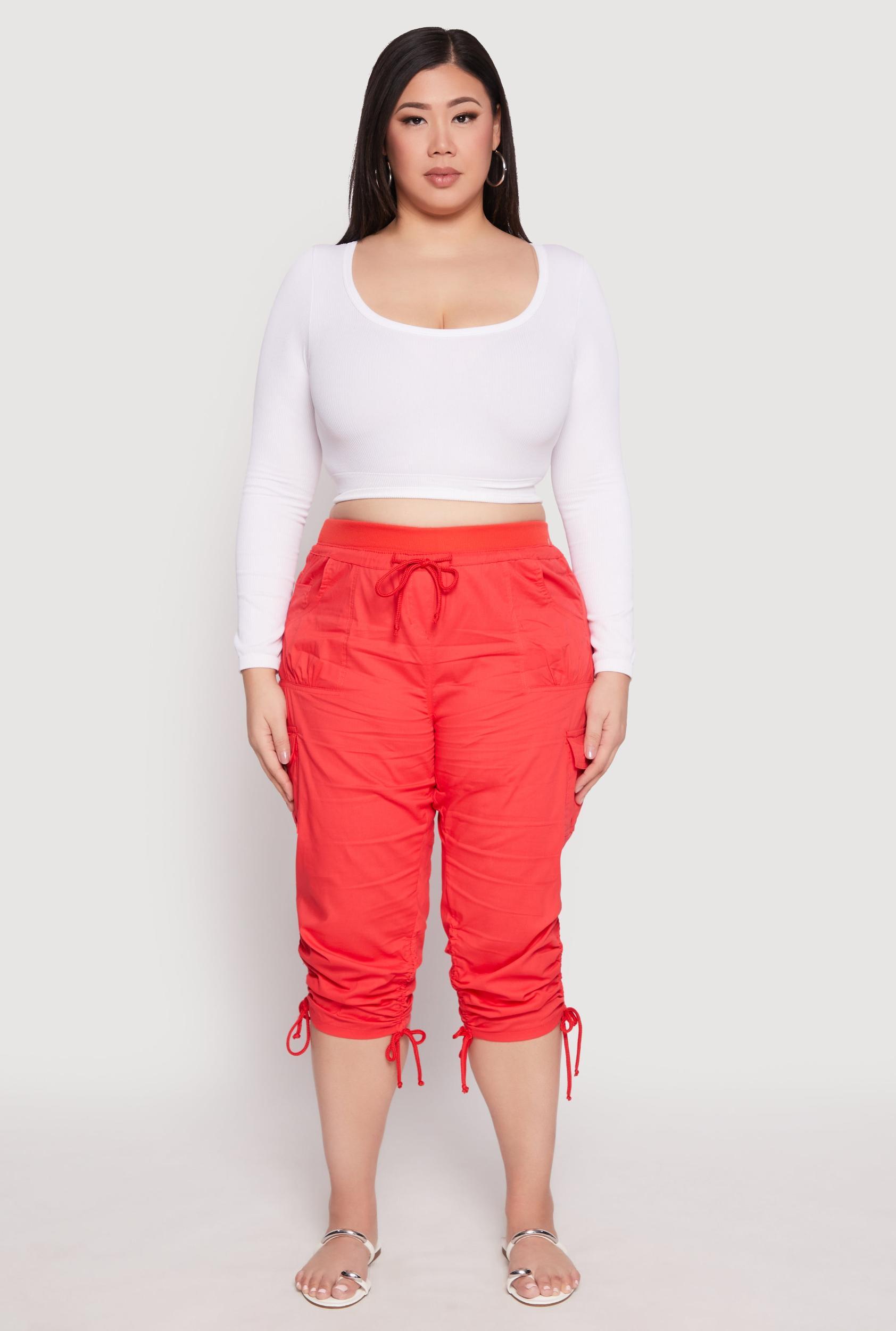 Womens Plus Size Toggle Drawstring Poplin Capri Pants Product Image