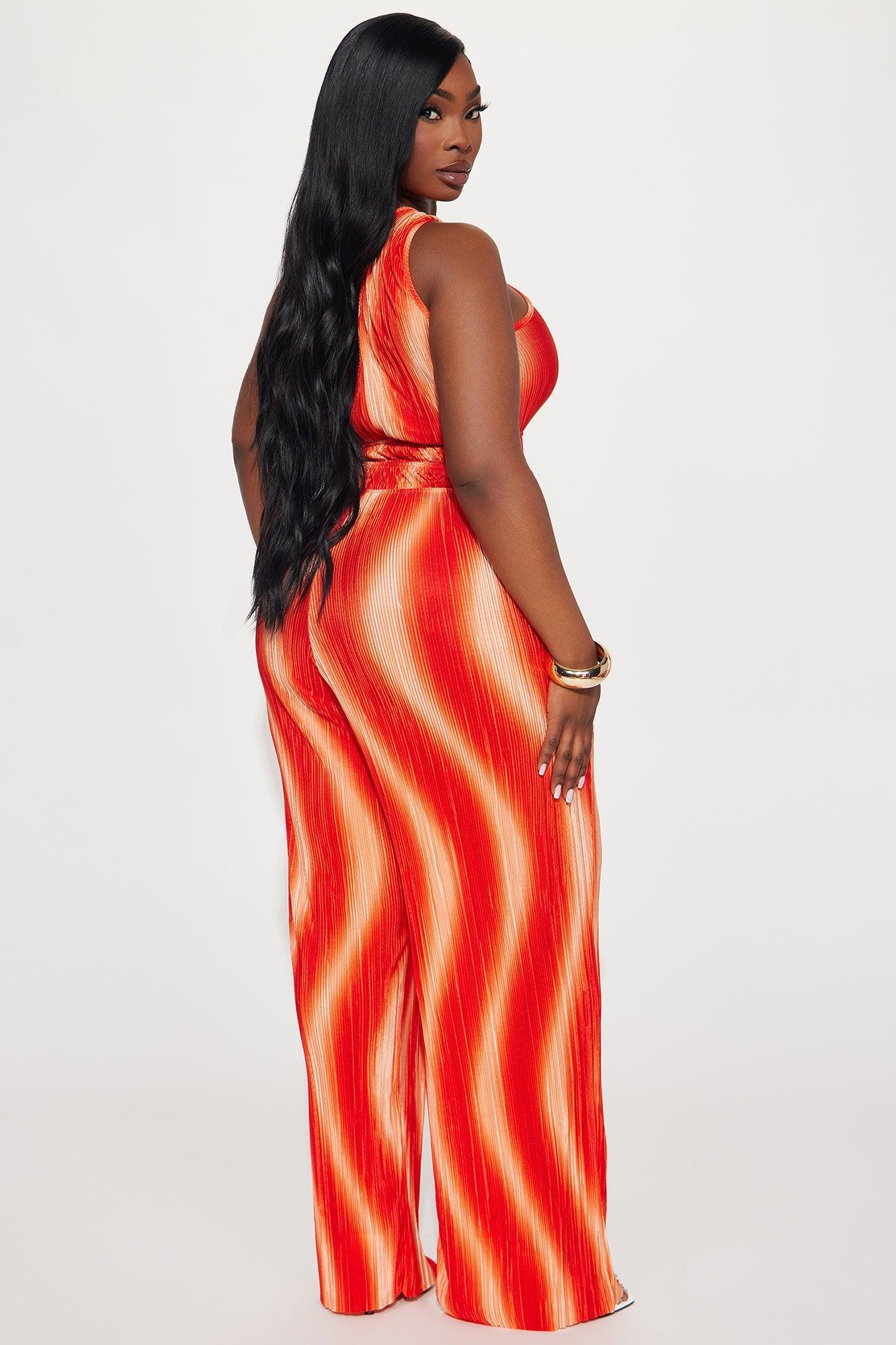Sunset Cruise Plisse Jumpsuit - Orange/combo Product Image