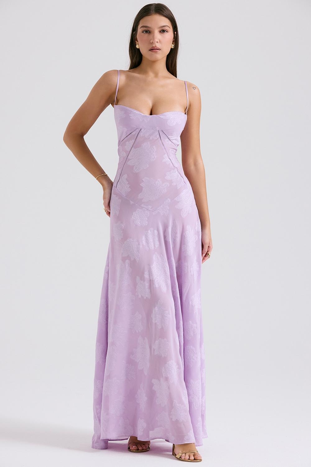 Seren  orchid floral lace back maxi dress Product Image