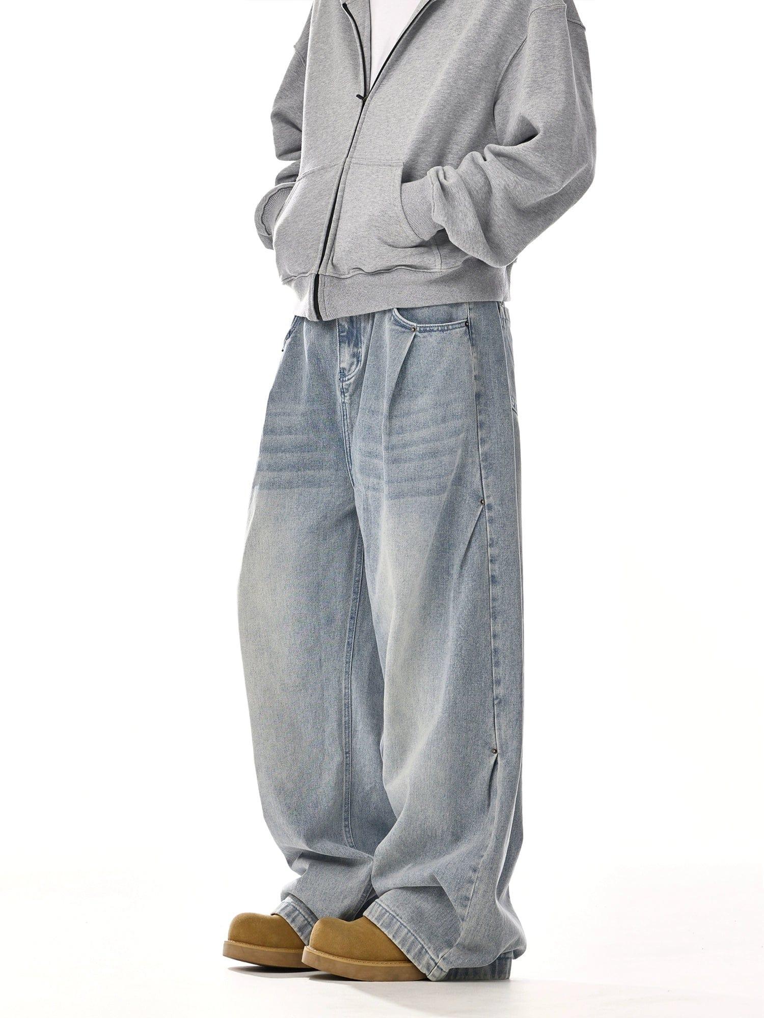 RT No. 12059 WASHED BLUE RELAX STRAIGHT DENIM JEANS Product Image