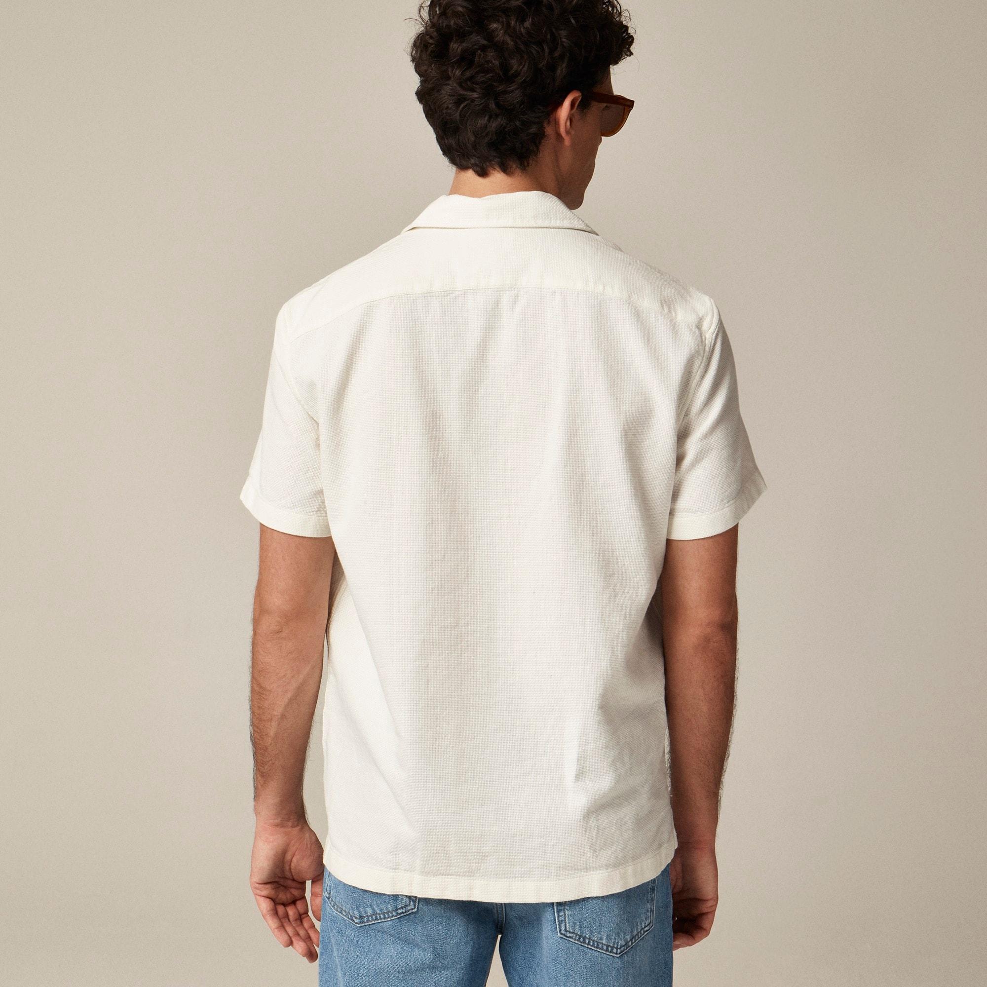 Short-sleeve textured cotton camp-collar shirt Product Image