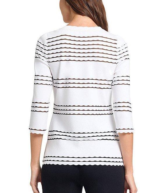 MISOOK Soft Knit Round Neck 3/4 Sleeve Scallop Tunic Product Image