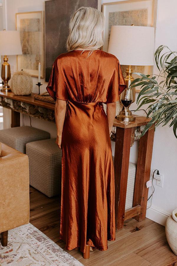Gala Moment Satin Maxi Dress in Dark Rust Product Image