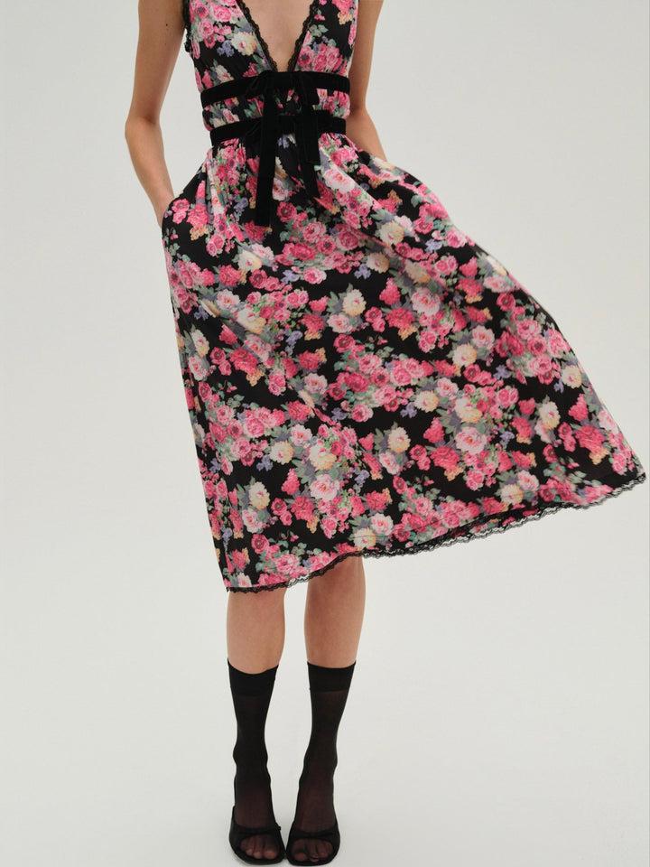 Mistletoe Bouquet Taffeta Midi Dress — Multi Product Image