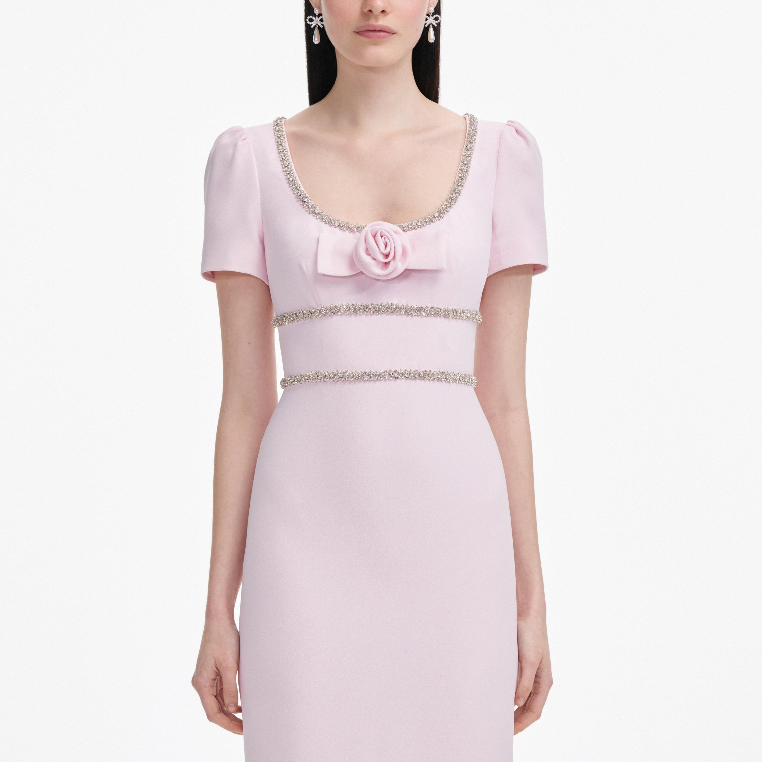 Pink Crepe Crystal Trim Maxi Dress Product Image
