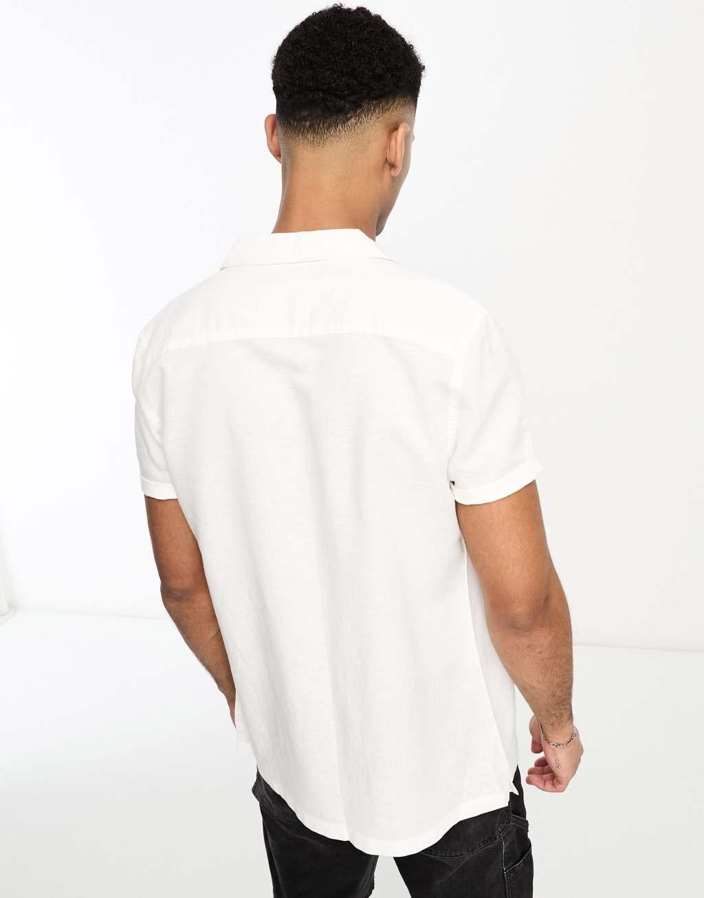 ASOS DESIGN regular linen revere shirt with roll sleeves Product Image