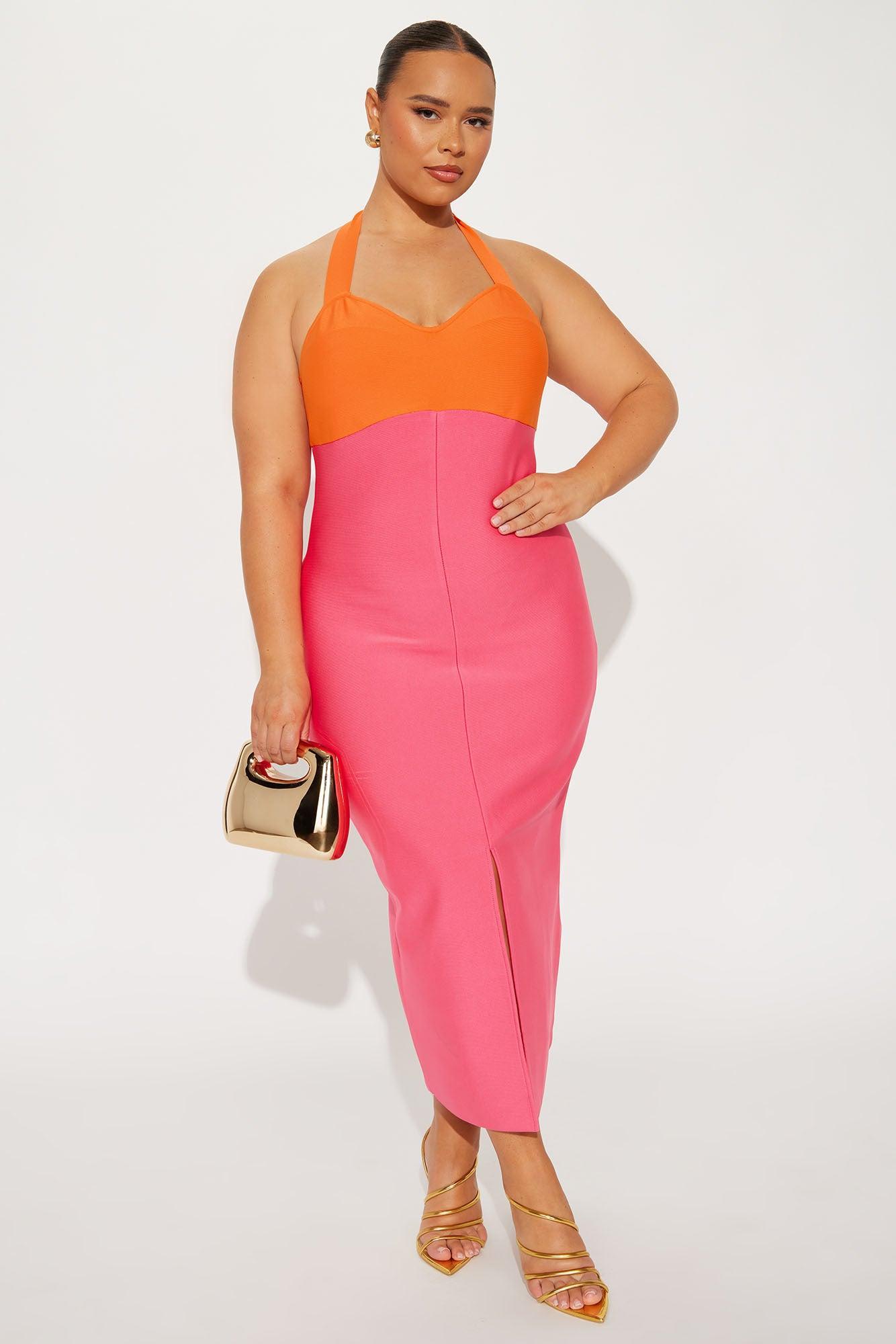 Always Winning Bandage Midi Dress - Pink/combo Product Image